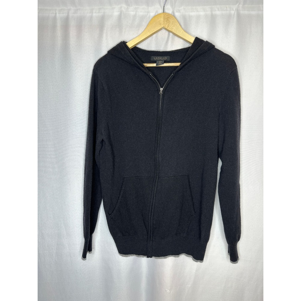 Lachlan Full Zip Hooded Wool Cashmere Sweater LARGE Minimalist Preppy Luxury